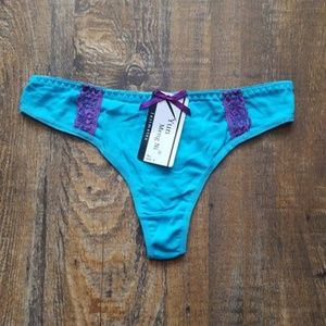Cotton Thong Panty With Contrasting Lace Accent